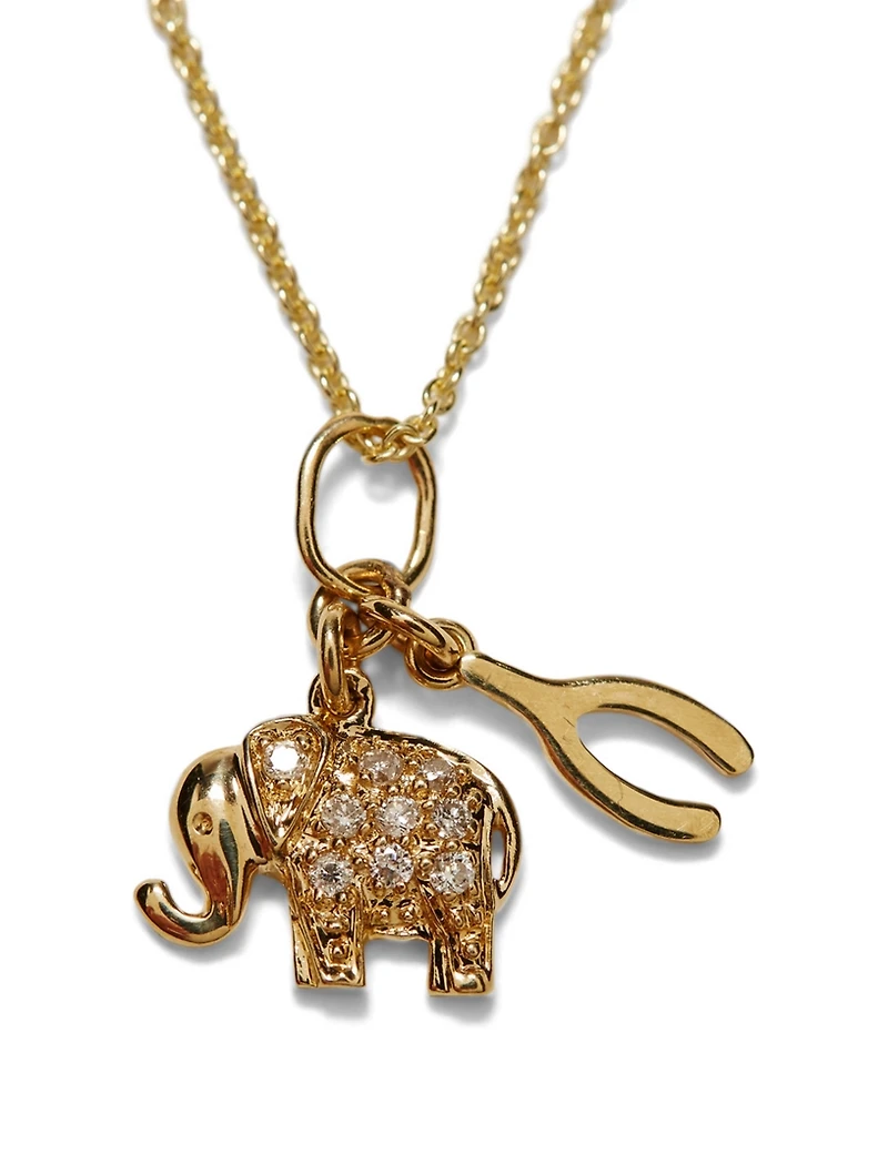 Luck Duo 14K Yellow Gold Charm Necklace With Diamonds