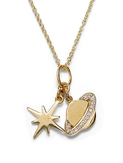 Planetary Duo 14K Yellow Gold Charm Necklace With Diamonds