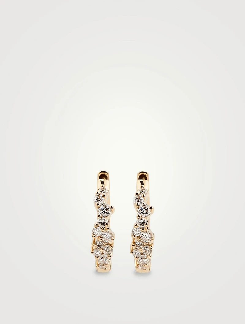 Small 14K Gold Huggie Hoop Earrings With Diamonds