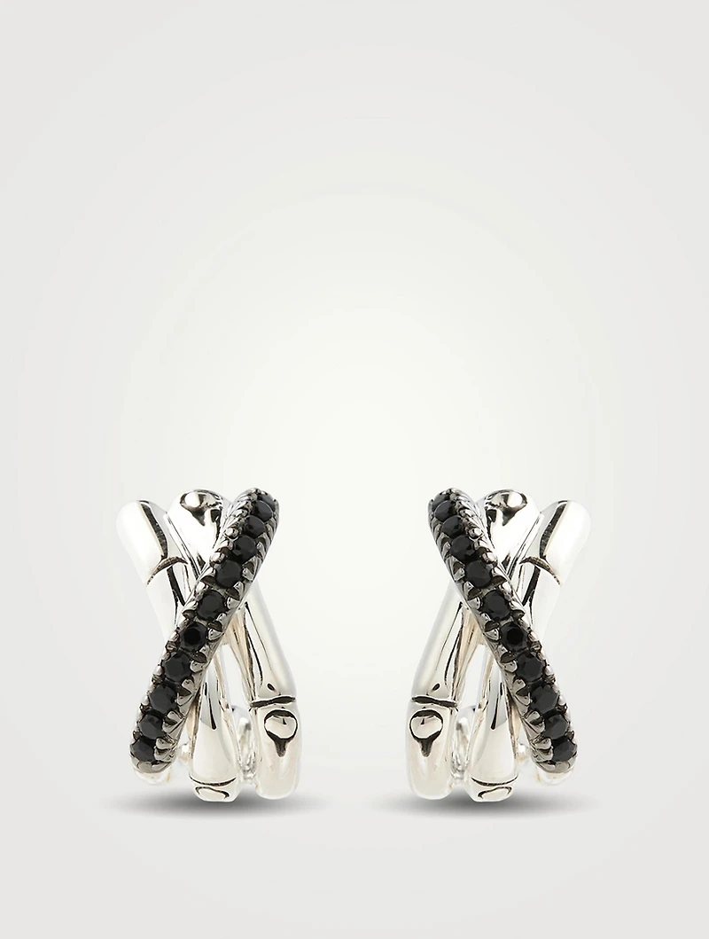 Bamboo J Silver Huggie Hoop Earrings