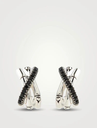 Bamboo J Silver Huggie Hoop Earrings