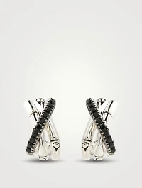 Bamboo J Silver Huggie Hoop Earrings