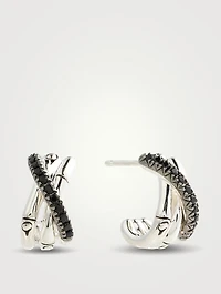 Bamboo J Silver Huggie Hoop Earrings