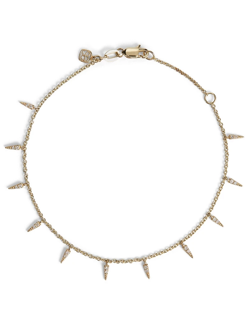 14K Yellow Gold Fringe Drop Bracelet With Pave Diamonds
