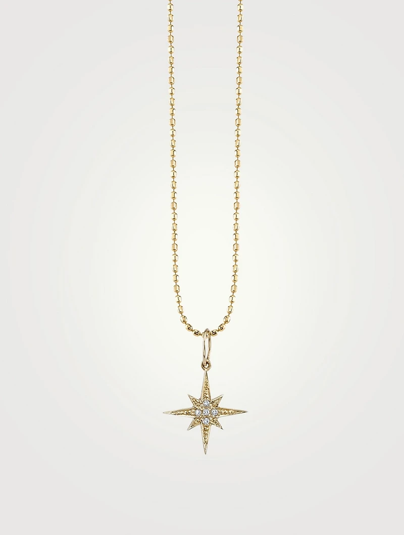 Small 14K Yellow Gold Starburst Charm Necklace With Diamonds