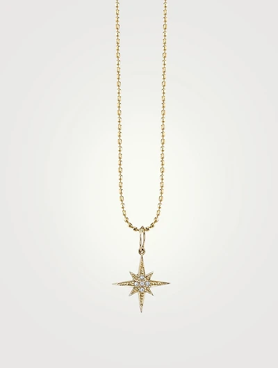 Small 14K Yellow Gold Starburst Charm Necklace With Diamonds