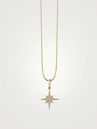 Small 14K Yellow Gold Starburst Charm Necklace With Diamonds