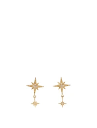 14K Yellow Gold Double Starburst Drop Earrings With Diamonds