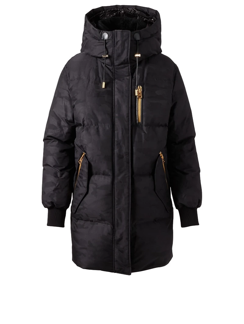 Kandee Down Coat Monochrome Camo Print