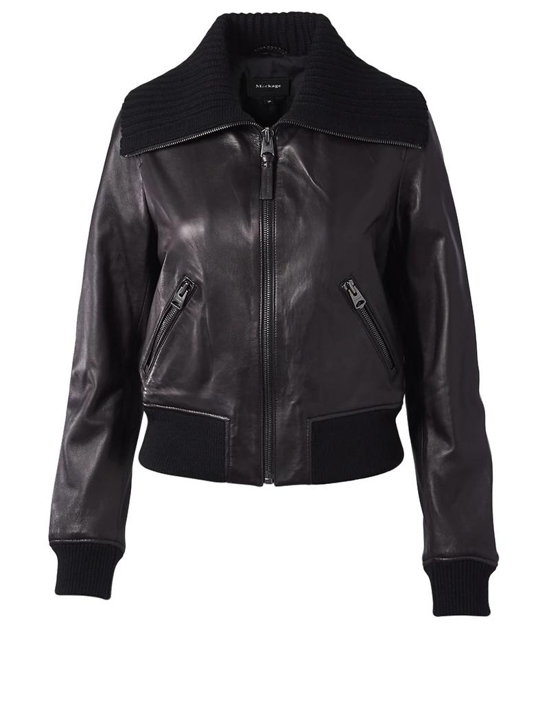 Krysta Leather Jacket With Knit Trim