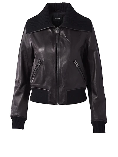 Krysta Leather Jacket With Knit Trim