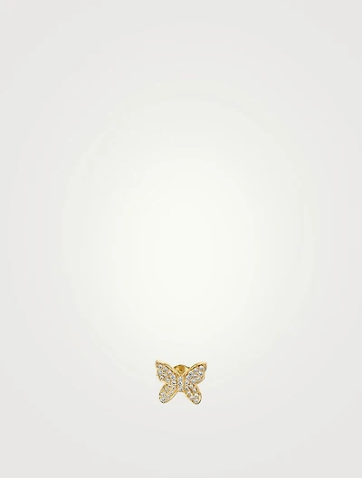 Small 14K Gold Butterfly Stud Earring With Diamonds