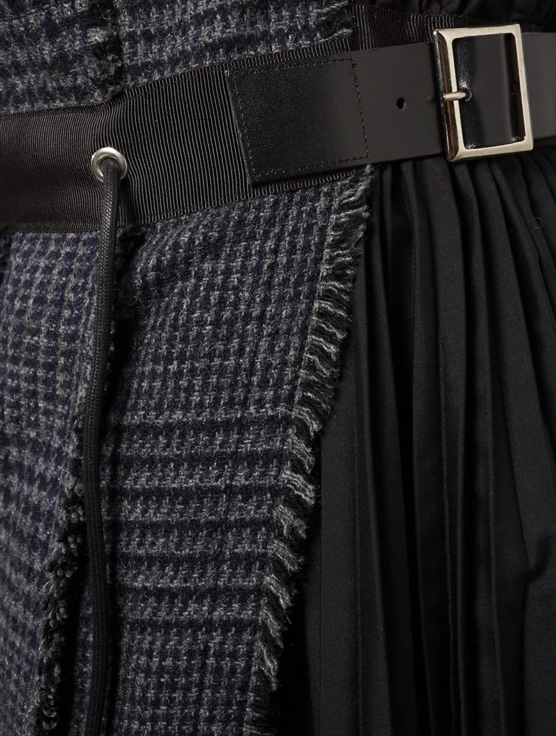Wool Pleated Skirt Glen Check Print
