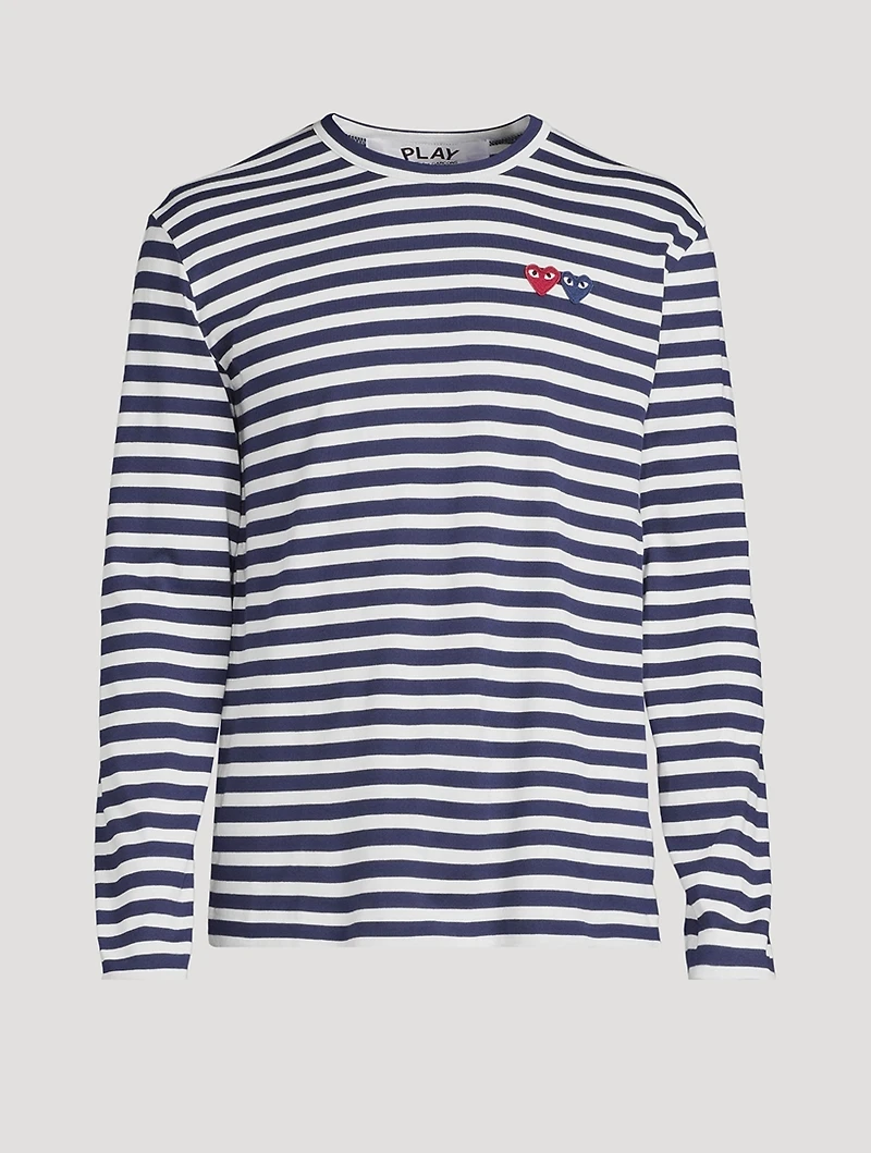 Heart Patch Long-Sleeve T-Shirt Striped Print
