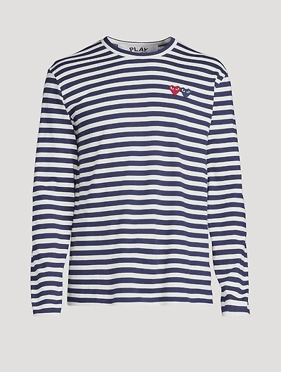 Heart Patch Long-Sleeve T-Shirt Striped Print