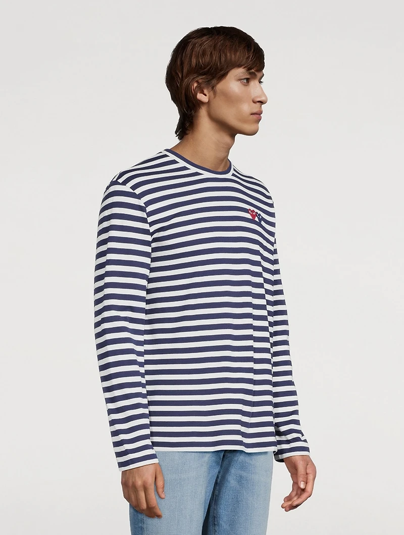 Heart Patch Long-Sleeve T-Shirt Striped Print