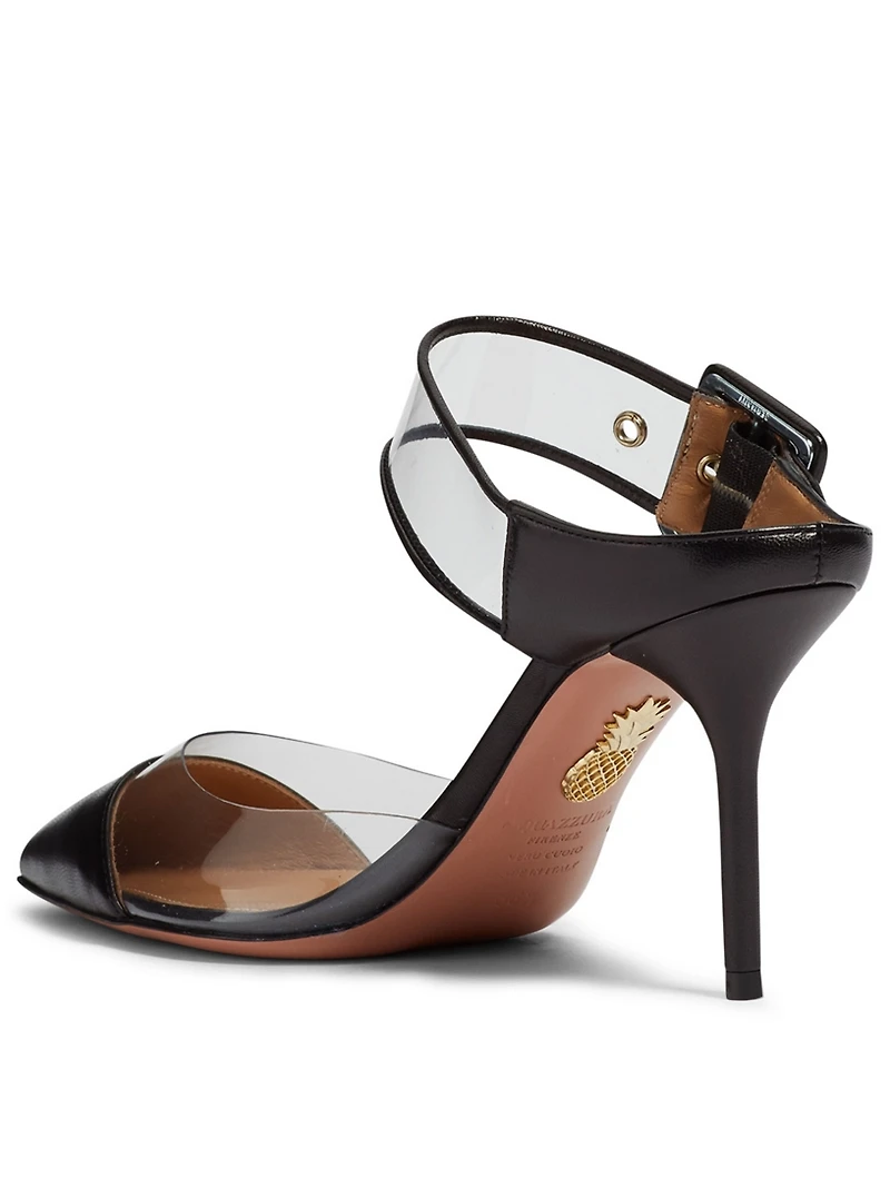 Optic PVC And Leather Mules