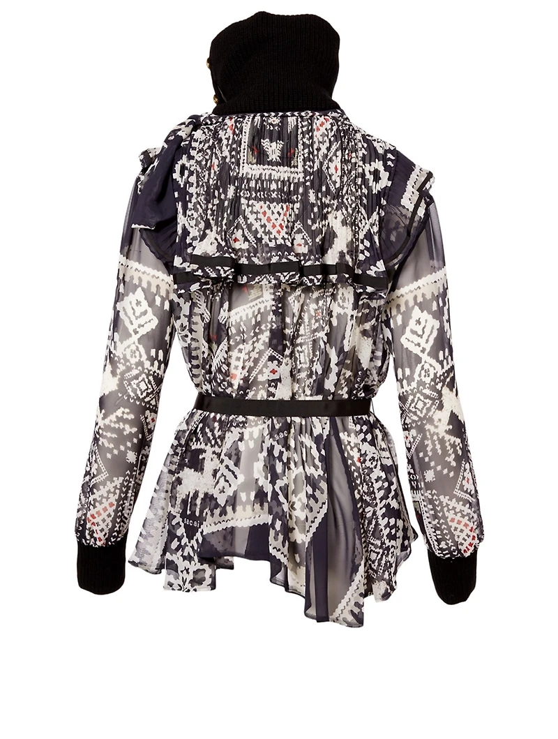 Printed Blouse With Rib-Knit Trim