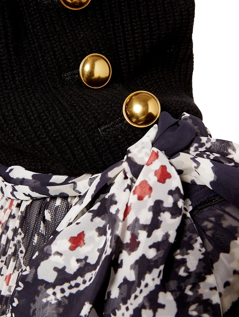 Printed Blouse With Rib-Knit Trim