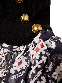 Printed Blouse With Rib-Knit Trim