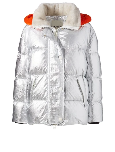 Metallic Down Puffer Coat With Fur