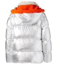 Metallic Down Puffer Coat With Fur