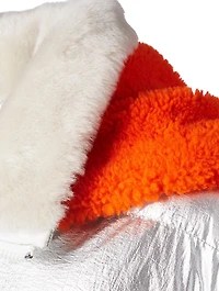 Metallic Down Puffer Coat With Fur