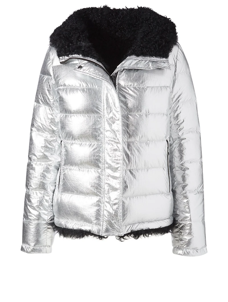 Reversible Down Puffer Coat With Fur