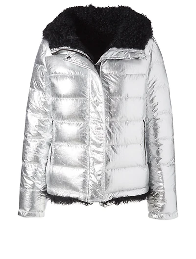Reversible Down Puffer Coat With Fur