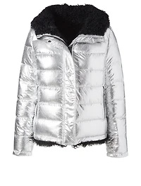 Reversible Down Puffer Coat With Fur