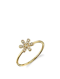 14K Yellow Gold Flower Ring With Diamonds