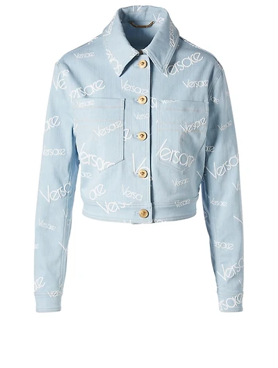 Cropped Denim Jacket Logomania Print