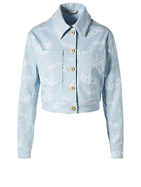 Cropped Denim Jacket Logomania Print