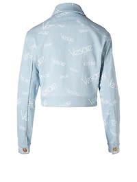 Cropped Denim Jacket Logomania Print