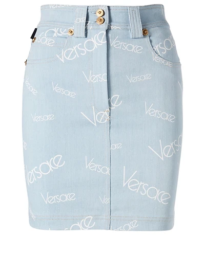 Denim Mini Skirt Logomania Print