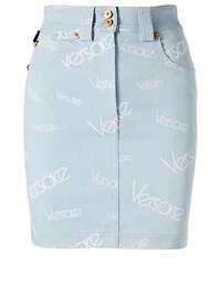 Denim Mini Skirt Logomania Print