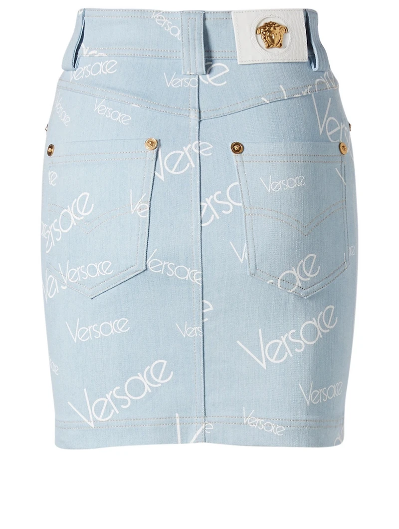 Denim Mini Skirt Logomania Print