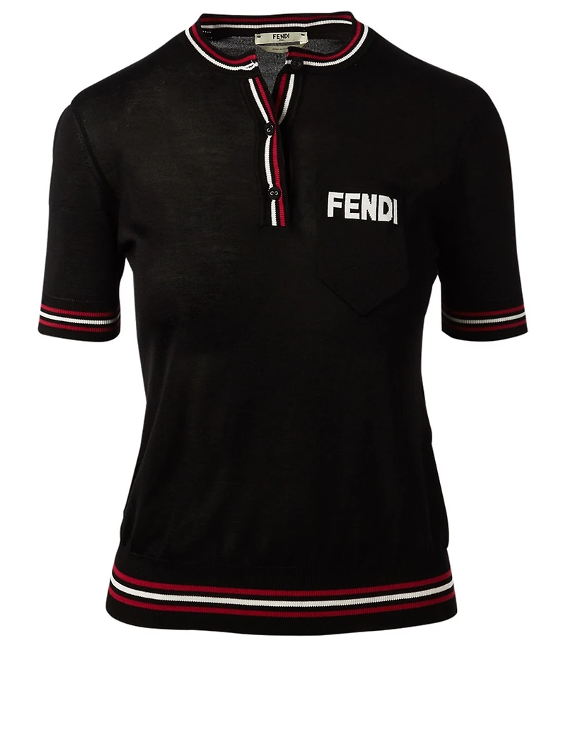 Silk Knit Top With Logo Pocket