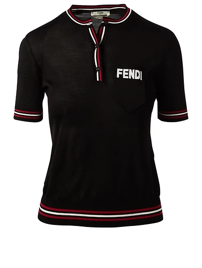 Silk Knit Top With Logo Pocket