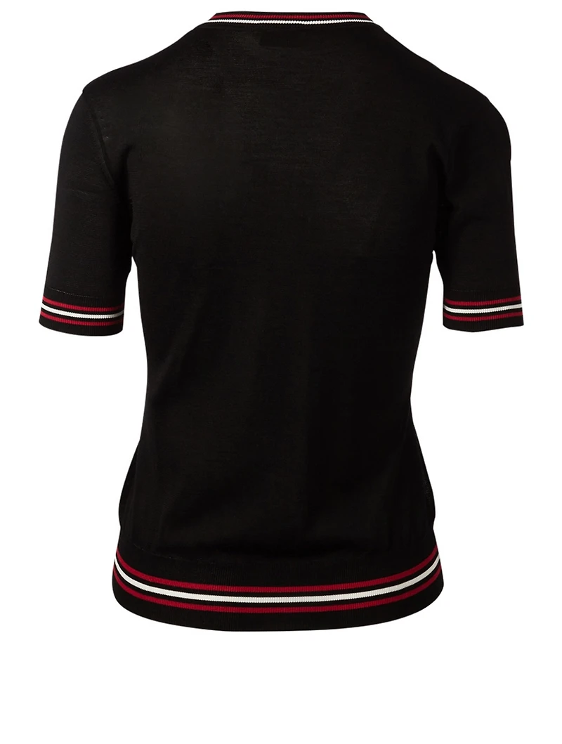 Silk Knit Top With Logo Pocket