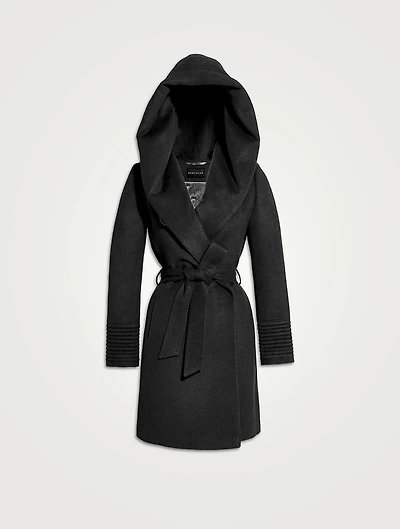 Alpaca Wool Midi Hooded Wrap Coat