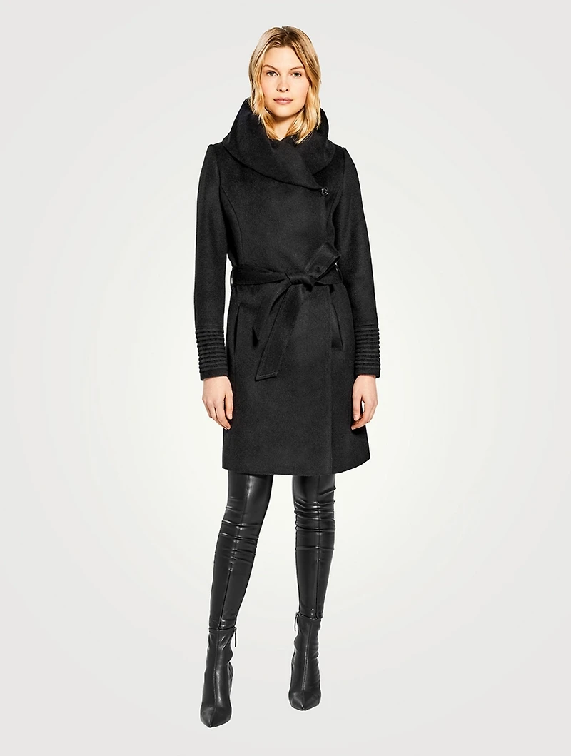 Alpaca Wool Midi Hooded Wrap Coat