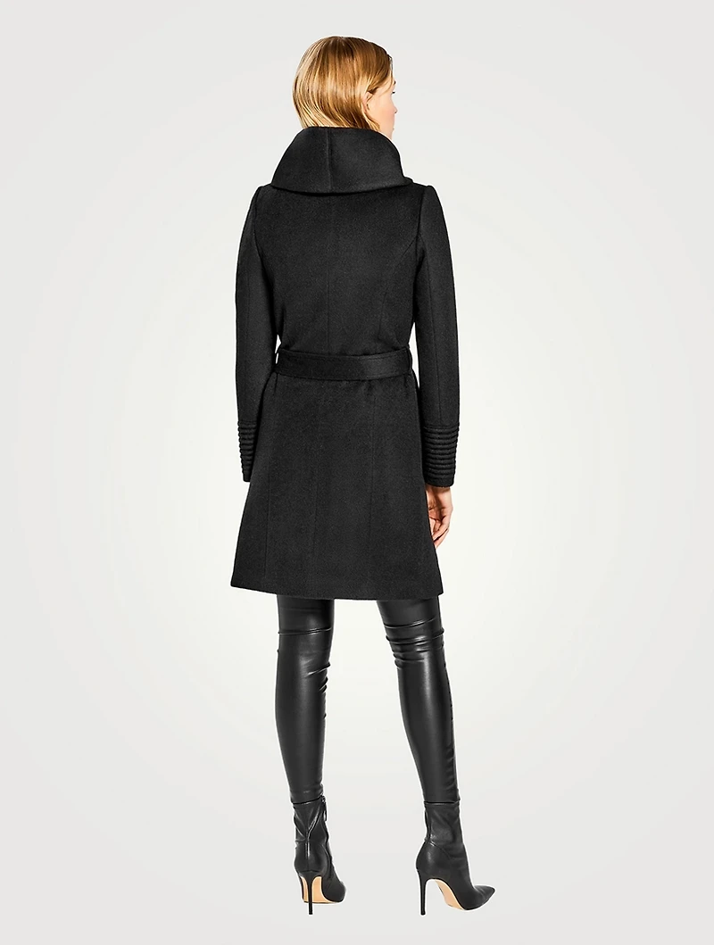 Alpaca Wool Midi Hooded Wrap Coat