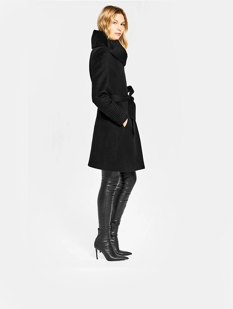 Alpaca Wool Midi Hooded Wrap Coat