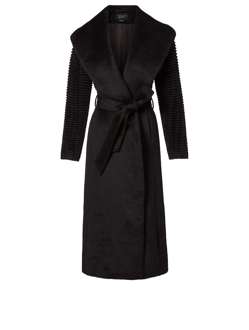 Alpaca Long Coat with Ribbed Sleeves