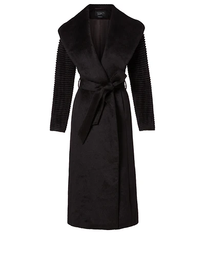 Alpaca Long Coat with Ribbed Sleeves