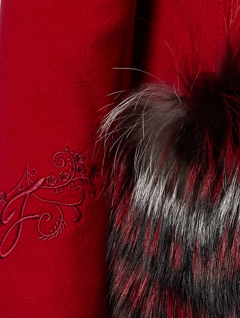 Long Wool Coat With Fox Fur Pockets