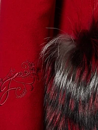 Long Wool Coat With Fox Fur Pockets