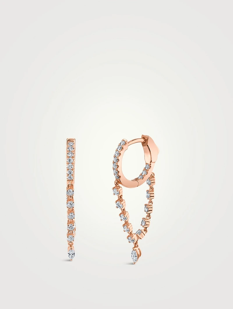 18K Rose Gold Sienna Huggie Hoop Earrings With Diamonds