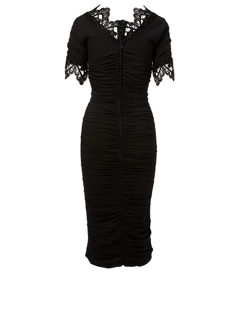 Ruched Midi Dress With Lace Trim